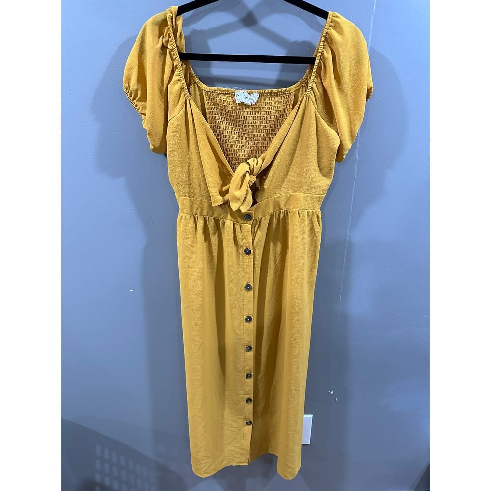 large Pink Rose mustard midi dress